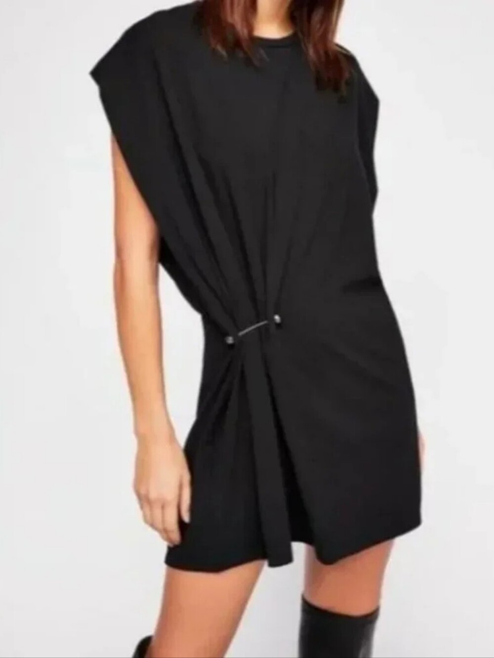 Free People Black Bianca Draped Pierced T-Shirt Mini Dress Size XL
